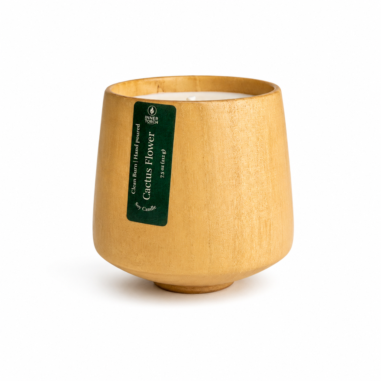 Wooden soy wax candle, cactus flower fragrance, bamboo vase