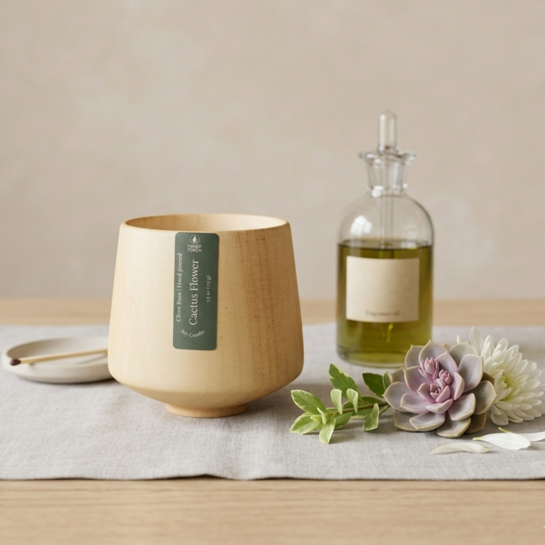 Cactus Flower Candle Bamboo Jar
