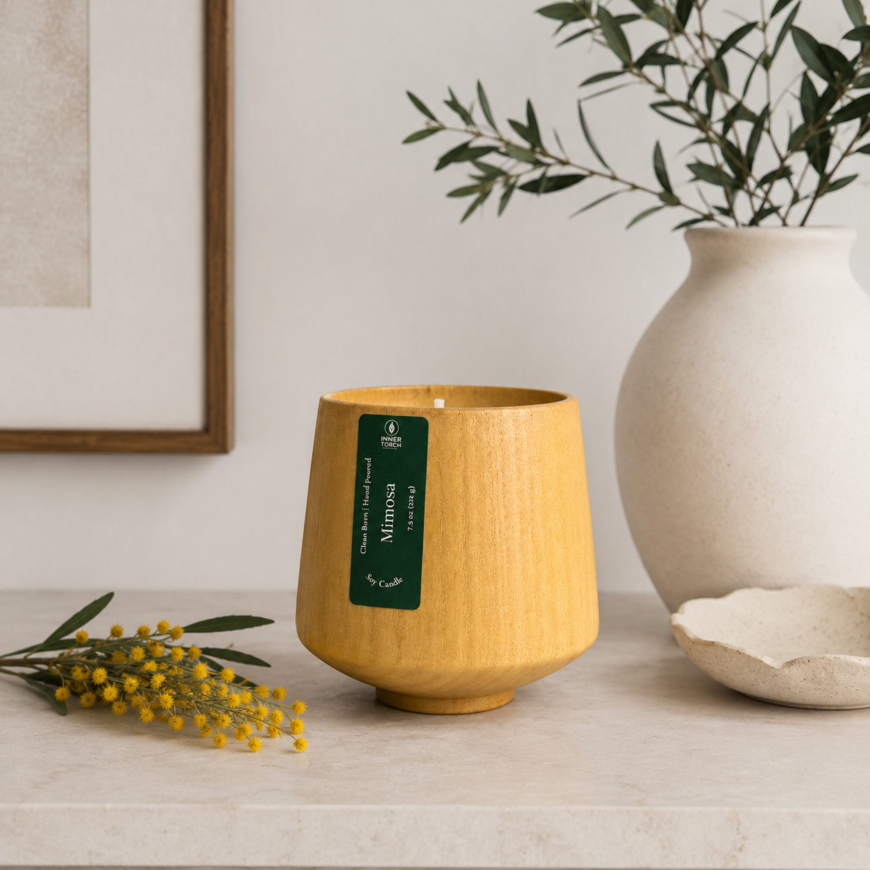 This tropical blend of citrus, mango, and papaya is enhanced with fresh green notes. soy wax candle 